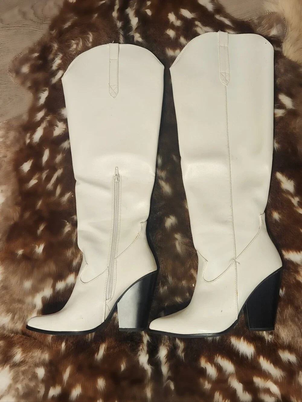 EGO White Over-the-Knee Western Block Heel Boots